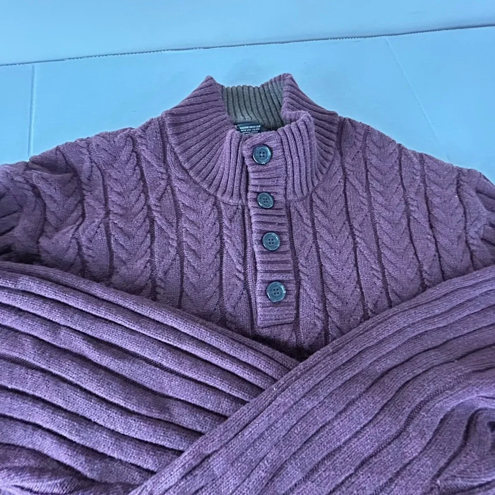 Jos A Bank Cotton Ribbed‎ Fisherman Sweater Mens XXL Henley Pullover Casual